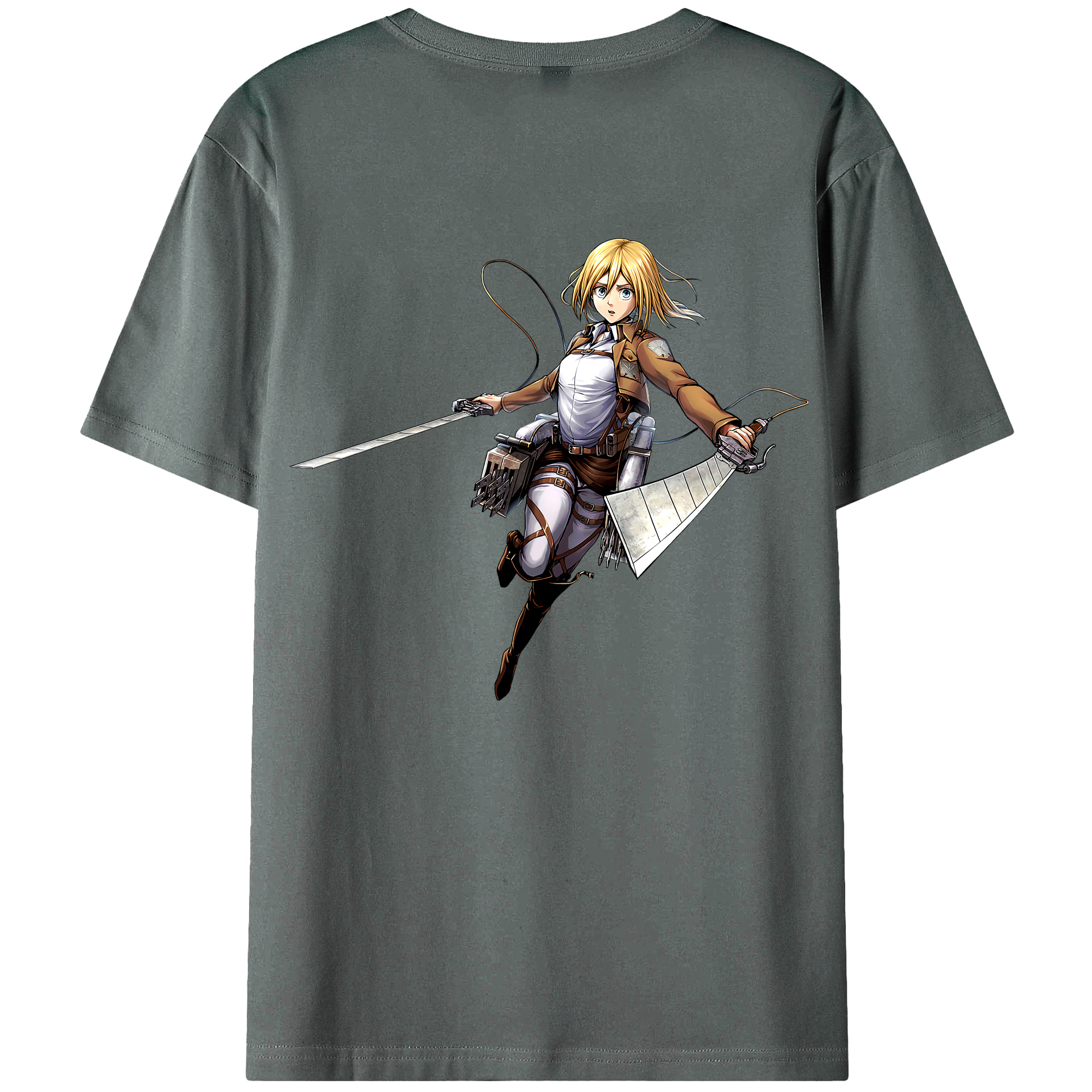（画像用） 進撃の巨人 クリスタ·レンズ Attack on Titan Christa Lenz 綿100％ メンズ半袖Tシャツ（バックプリント） 通気性
